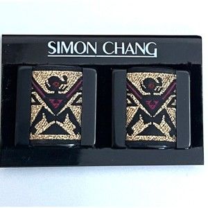 Vintage Simon Chang Clip On Earrings Large Statement  African Motif